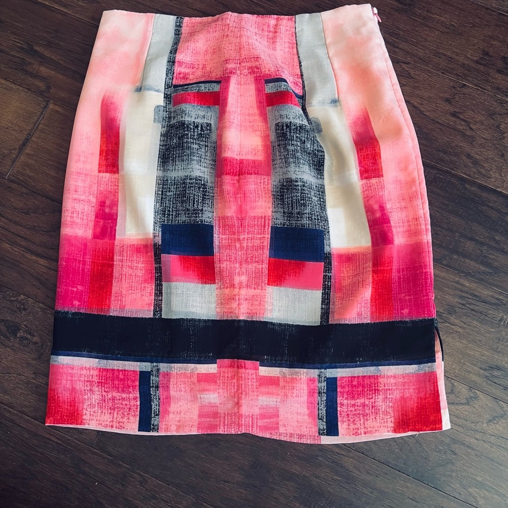 White House Black Market Pink and Black Abstract Pencil Skirt